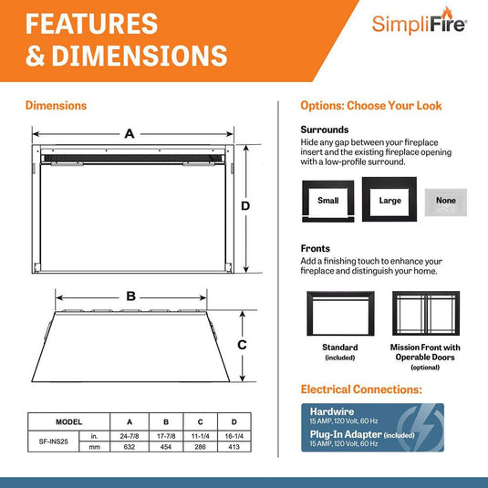 SimpliFire 25" Built-In Electric Fireplace