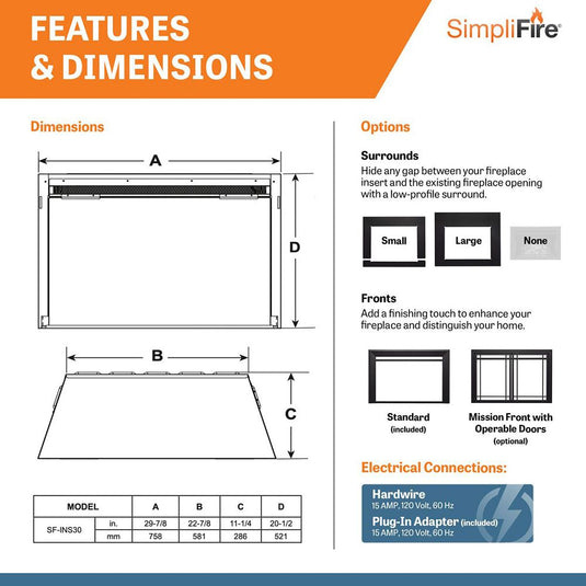 SimpliFire 30" Built-In Electric Fireplace