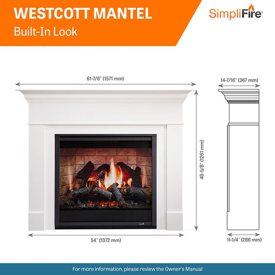 SimpliFire Wescott Mantel Package Kit for Inception 36" Electric Fireplace