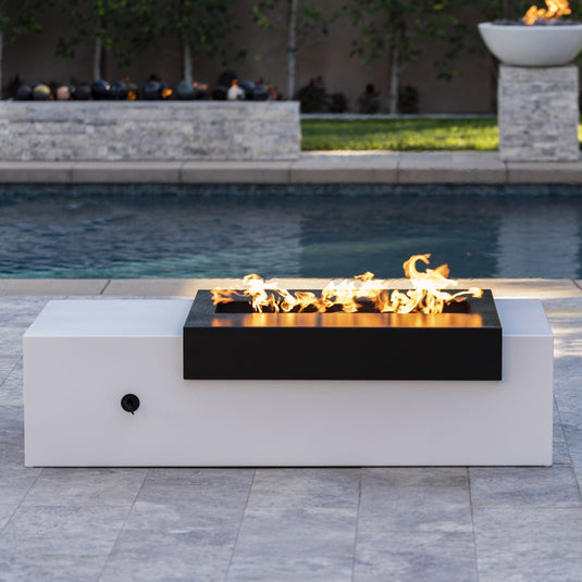 Rectangular Moonstone - Black Top & White Powder Coat Base | Fire Pits