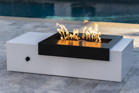 Rectangular Moonstone - Black Top & White Powder Coat Base | Fire Pits