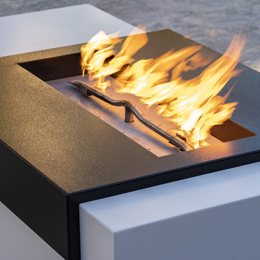 Rectangular Moonstone - Black Top & White Powder Coat Base | Fire Pits