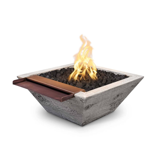 24" Square Maya Wood Grain GFRC Concrete - Wide Spill | Fire & Water Bowl